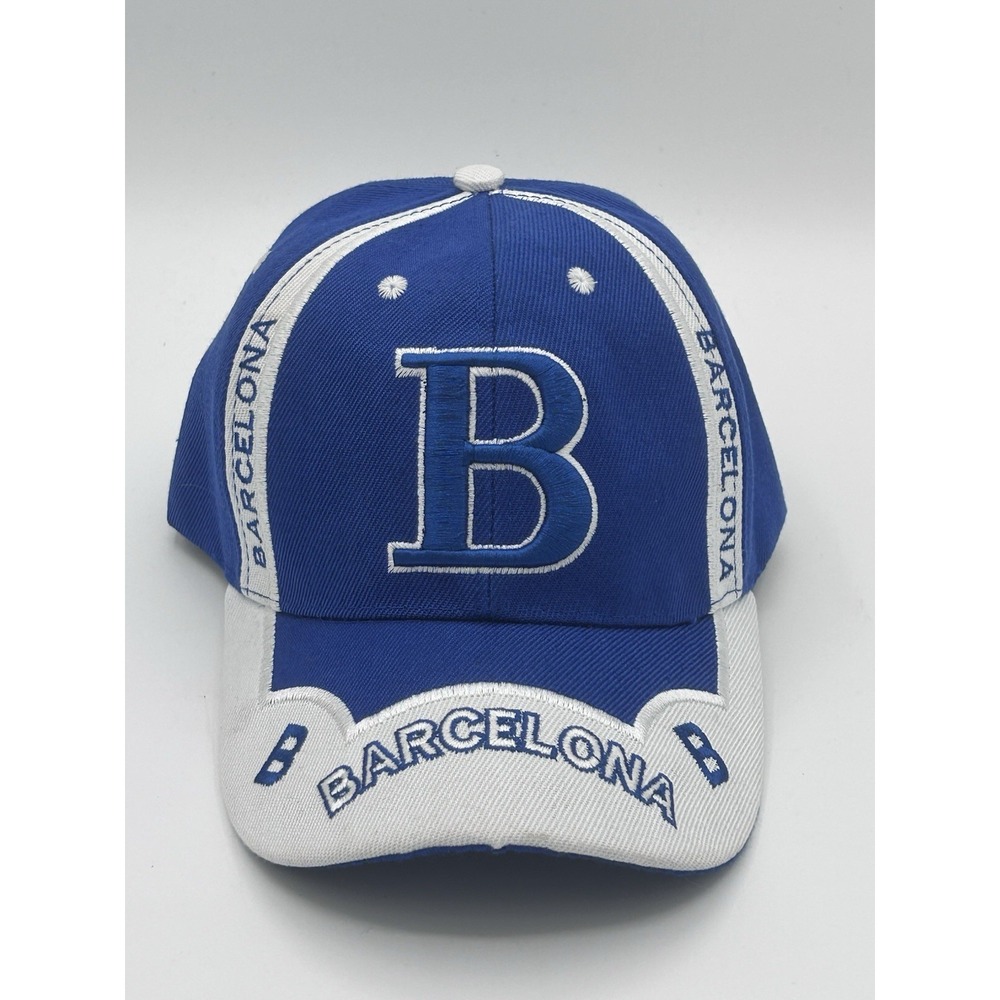 Barcelona Men's Spain Sports Embroided Spell Out Adjustable Blue White Hat Cap